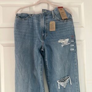 Levi's Blue Straight Leg Jeans with Distressed Details